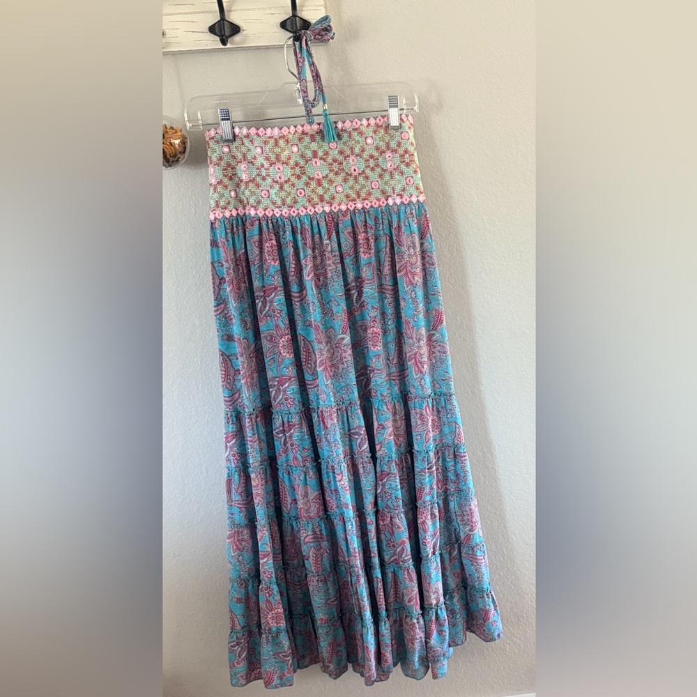 Boho Chic Floral Skirt in Blue and Pink